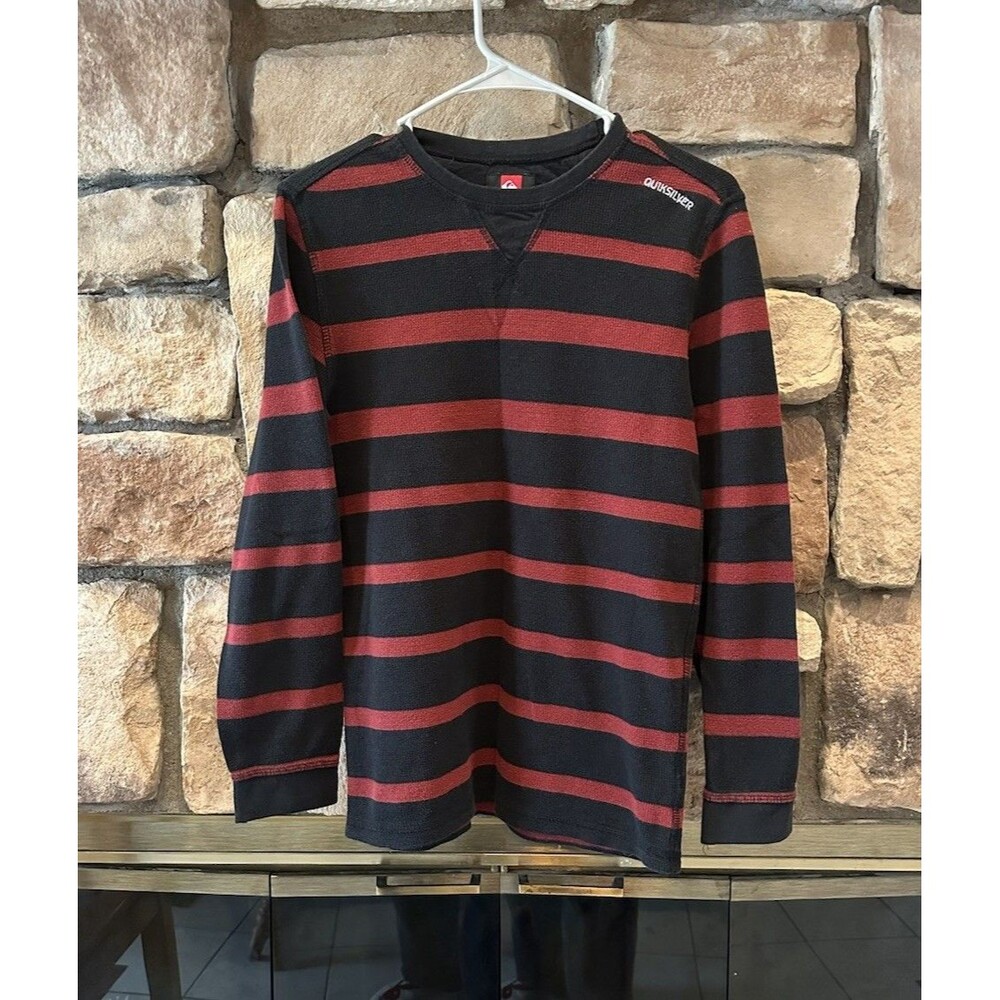 VTG Y2K Quiksilver Red/Black Thermal Waffle Knit Long Sleeve Boys L/Mens S Skate